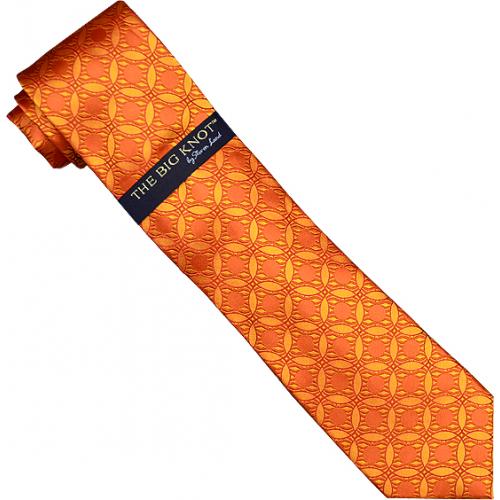 Steven Land Collection "Big Knot" SL067 Orange Self Design 100% Woven Silk Necktie/Hanky Set